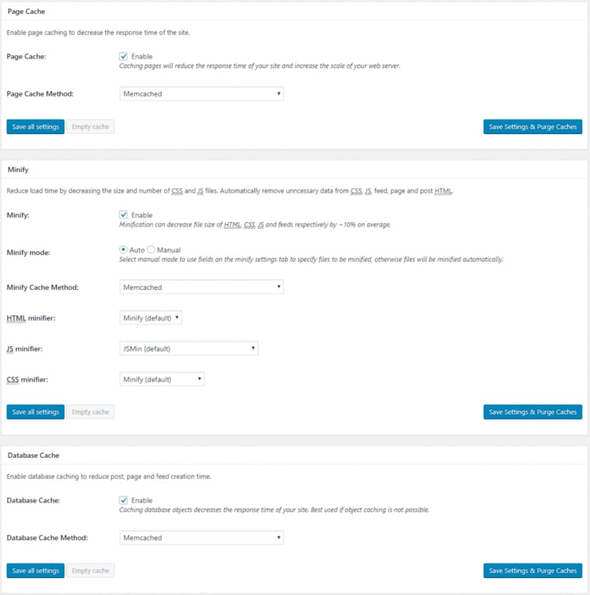 W3 Total Cache 插件启用Memcached